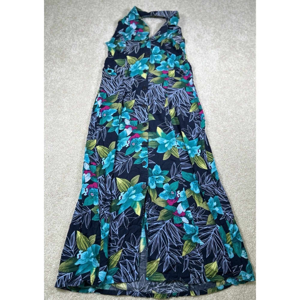 White Stag Womens Size S (4/6)‎ Black Floral Sleeveless Maxi Dress Button Up